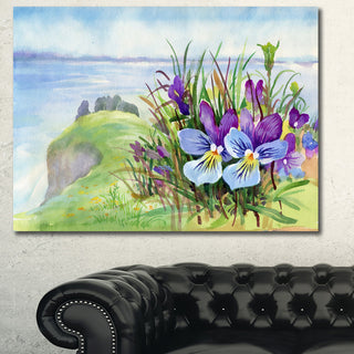 Spring Violet Flowers on Mountain, Floral Canvas Art Print, 40"x30"