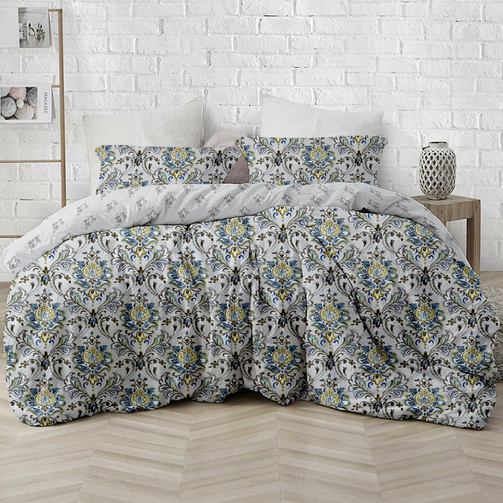 Delara GOTS Organic Cotton Floral Reversible Print Duvet Cover Set, King(108"x92