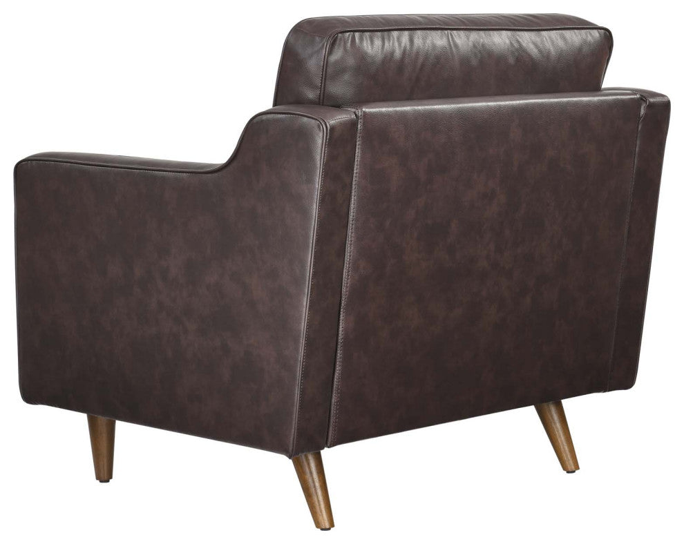 Armchair Accent Chair, Brown, Leather, French, Mid Century Hotel Lounge Cafe