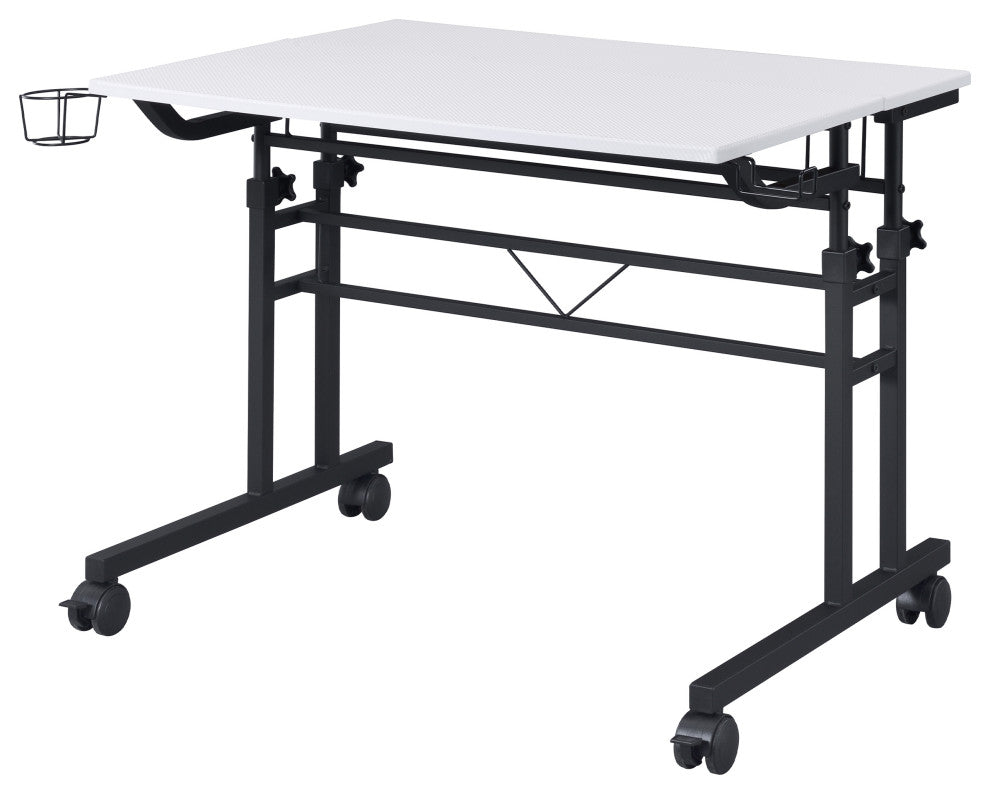 Rolling Writing Desk With Height Adjustable Desktop, White