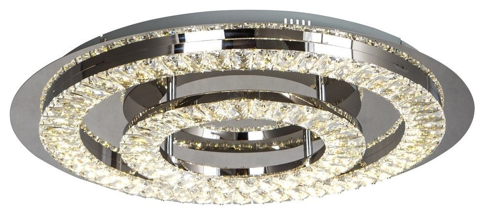 Double Clear Crystal Ring LED Flush Mount, Stainless Steel Frame