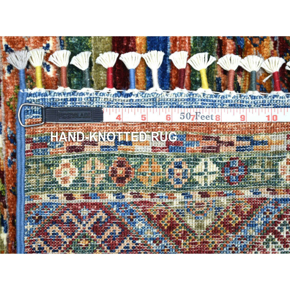 Colorful, Hand Knotted Afghan Super Kazak Ghazni Wool Mat Rug, 2'0"x3'2"