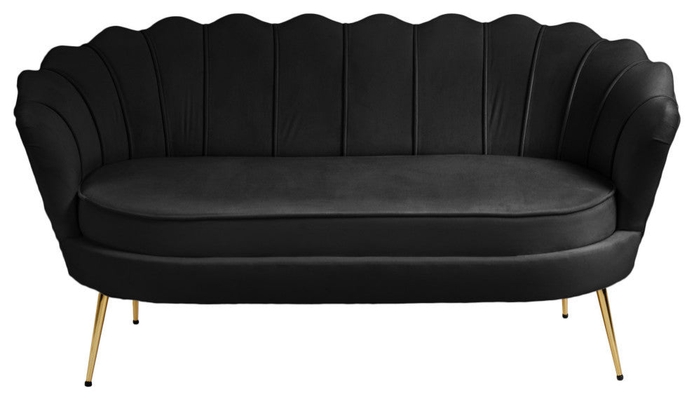 Gardenia  Velvet Upholstered Loveseat, Black