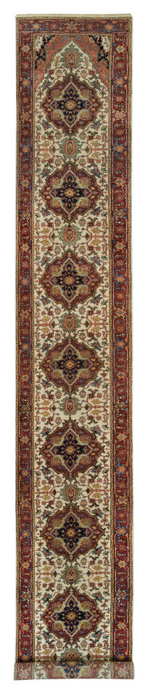 Ivory Wool Heris Re-Creation Hand Knotted XL Runner Oriental Rug, 2'6"x18'