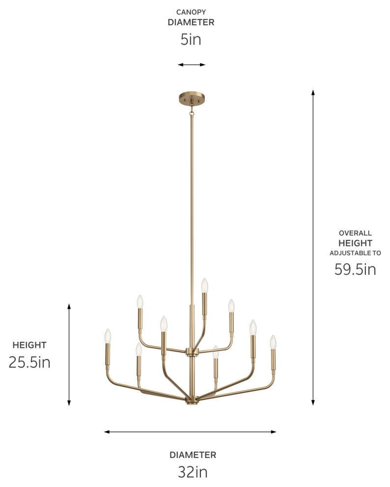 Madden Chandelier, Black, Champagne Bronze, 32" 2 Tier