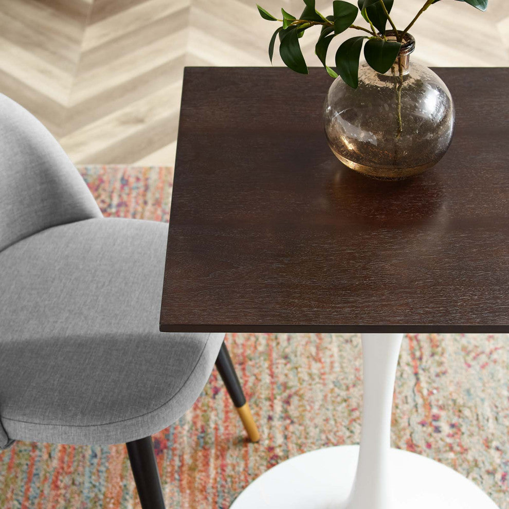 24" Dining Table, Square, White Walnut, Metal, Modern, Bistro Hospitality