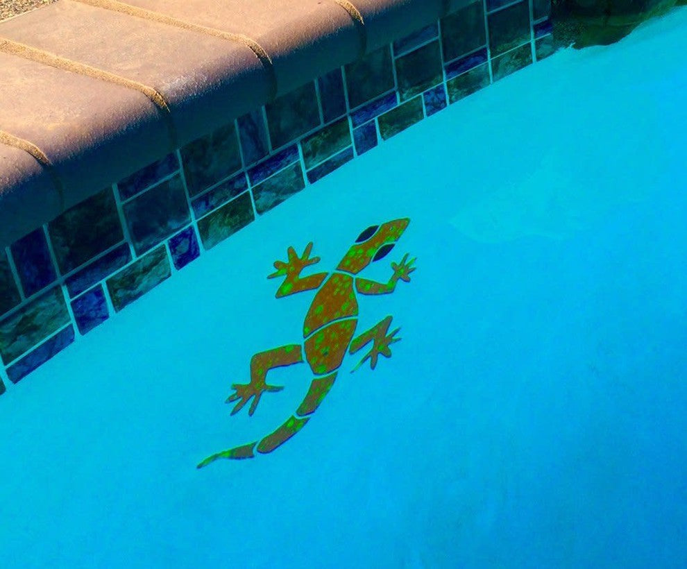 Large Gecko Ceramic Swimming Pool Mosaic 20"x19", Orange