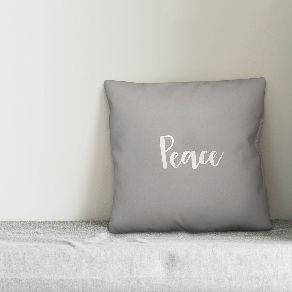 Peace, Gray 18x18 Throw Pillow