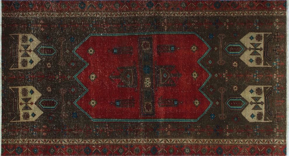 Fine Vintage Distressed Ahyan Red Rug, 4'3x7'9