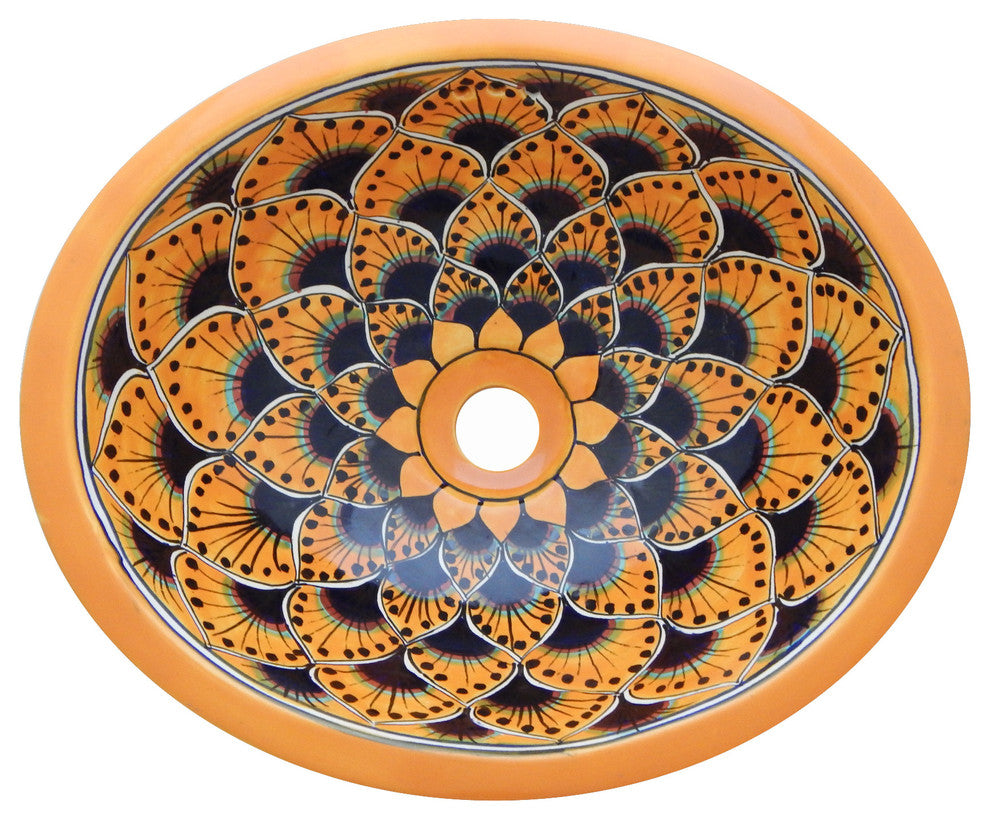 Mexican Talavera Ceramic Hand Painted Bathroom Oval Sink