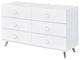 Benzara BM262175 Dresser With 6 Drawers and Angled Metal Feet, White