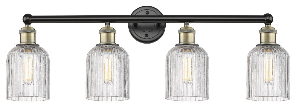 Edison-Bridal Veil 4-Light 32" Bath Vanity Light, Black Antique Brass, Clear