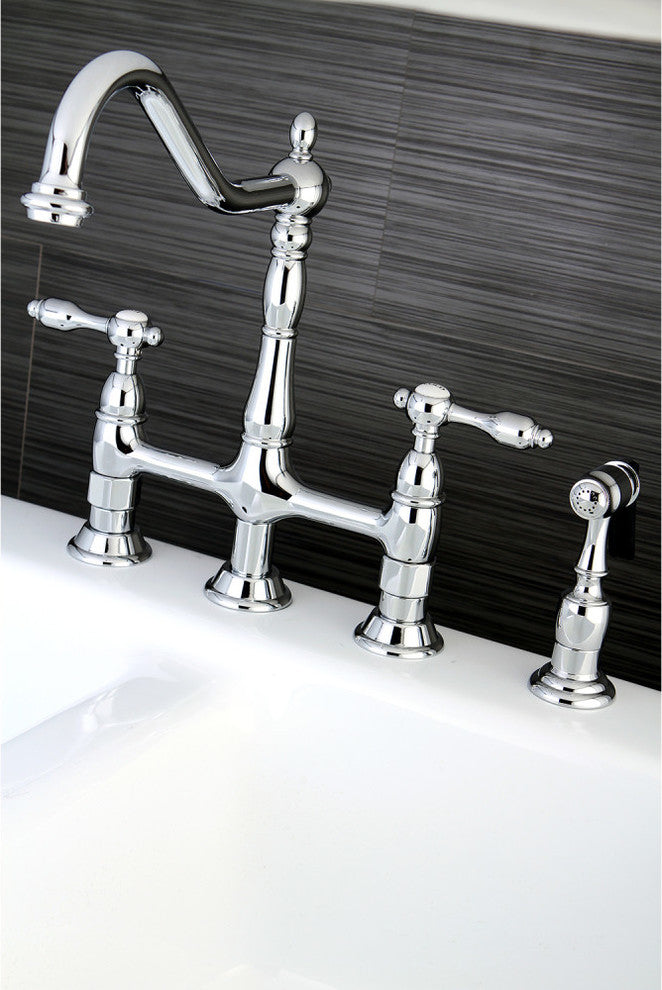 Kingston Brass Bridge Kitchen Faucet With Brass Sprayer, Polished Chrome