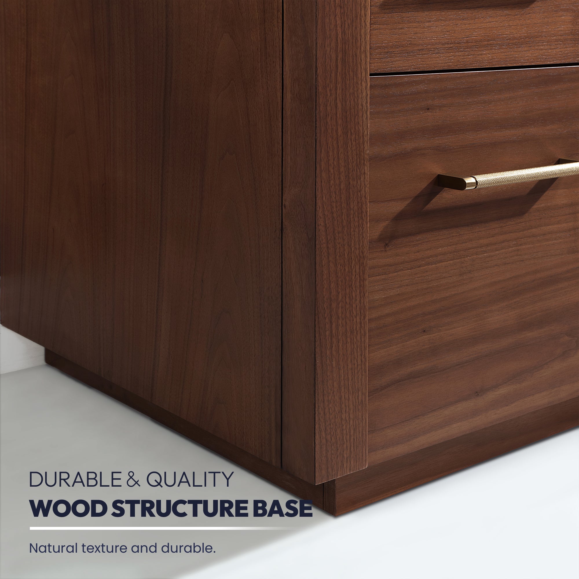 San Bath Vanity with Stone Top, Natural Walnut, 48", Single Vanity, No Mirror