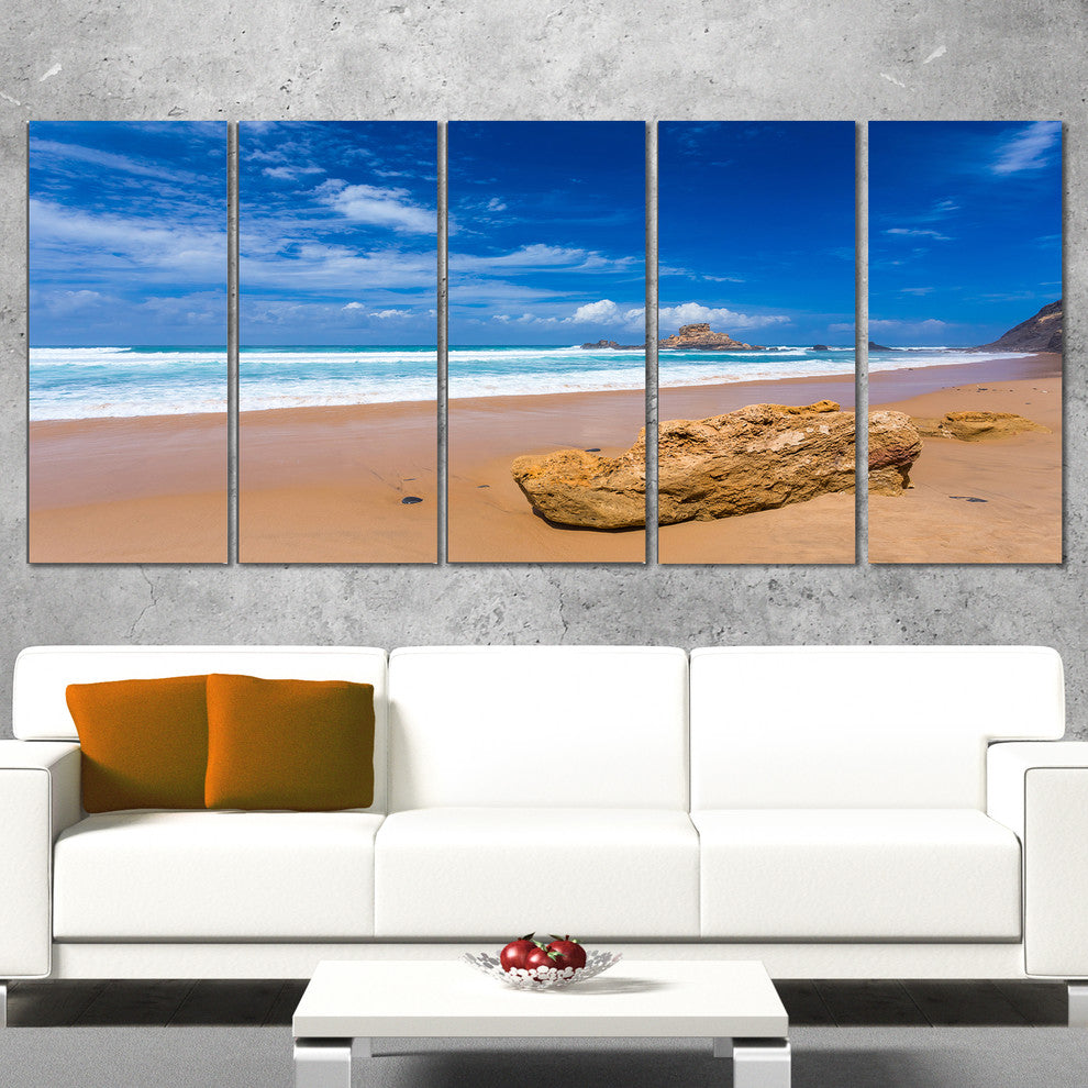 "Huge Brown Rock in Atlantic Seashore" Seashore Wall Art, 5 Panels, 60"x28"