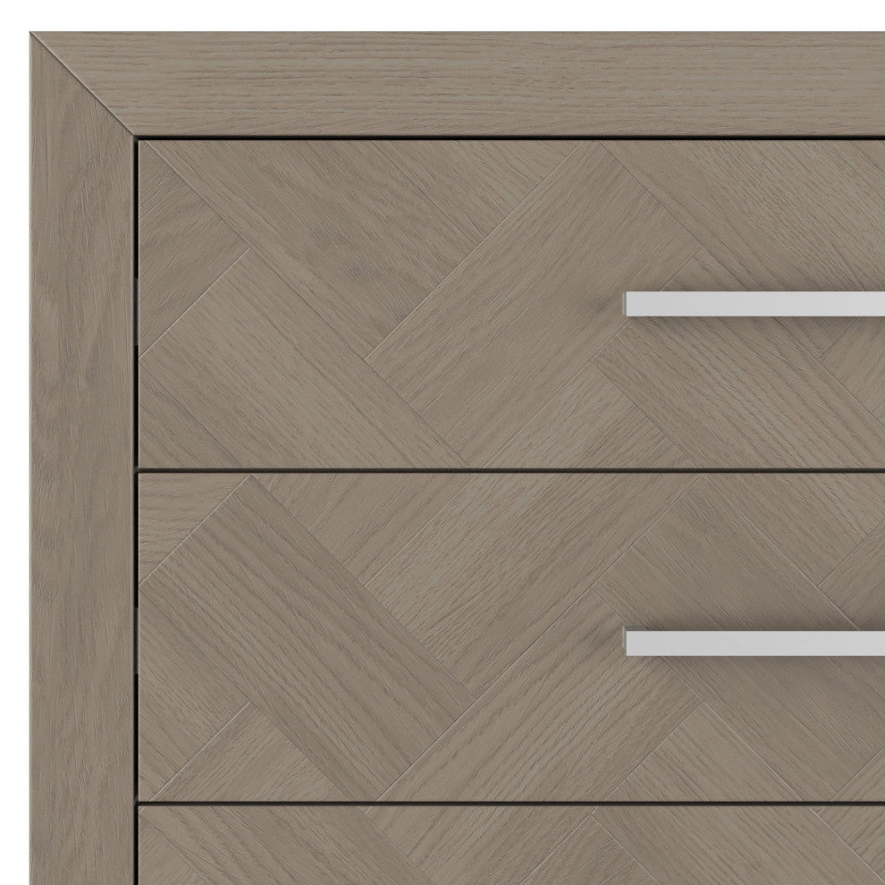 Modern Vertical Dresser, 5 Drawers With Elongated Metal Pulls, Crescent Gray