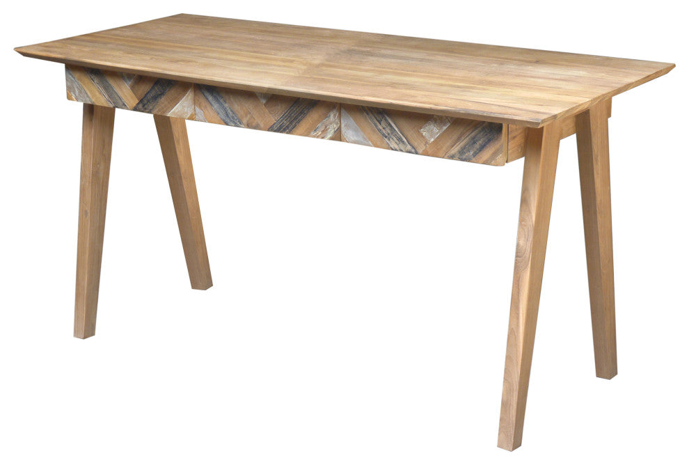 Recycled Teak Wood Brux Art Deco Writing Desk with 3 Drawers