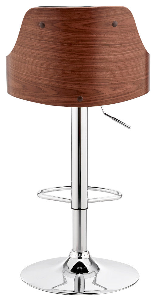 Asher Adjustable Faux Leather and Metal Bar Stool, Black and Chrome