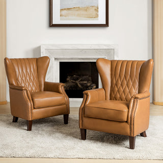 Genuine Leather Armchair, Set of 2, Camel