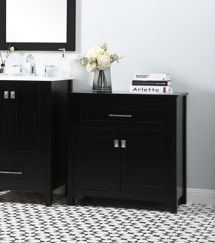 30" Wide Bathroom Storage Freestanding Cabinet, Black