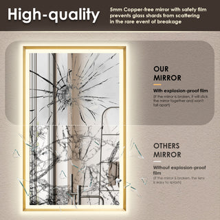 Apollo Anti-Fog Dimmable Vanity, LED Lighted Wall Mirror, Brushed Gold, 48"