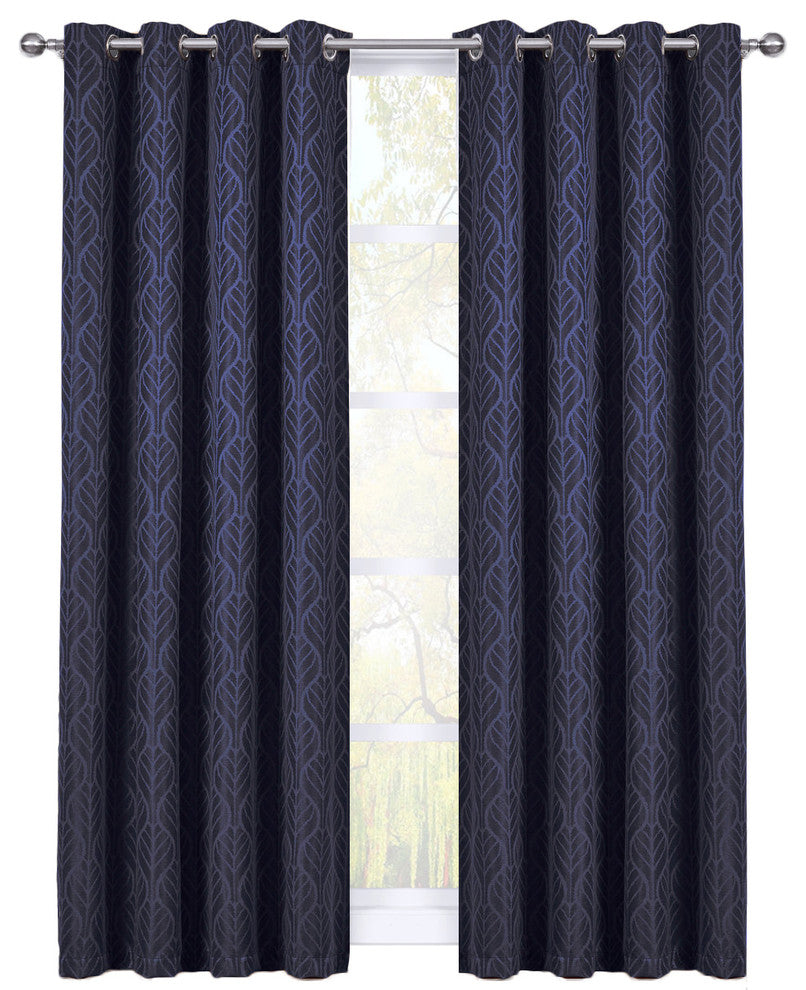 Hilton Blackout Thermal Insulated Curtains, Set of 2, Navy, 108"x96"