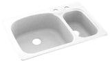 Swan 33x22x9 Solid Surface Kitchen Sink, 2-Hole, White