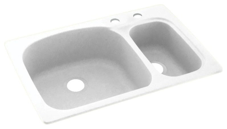 Swan 33x22x9 Solid Surface Kitchen Sink, 2-Hole, White
