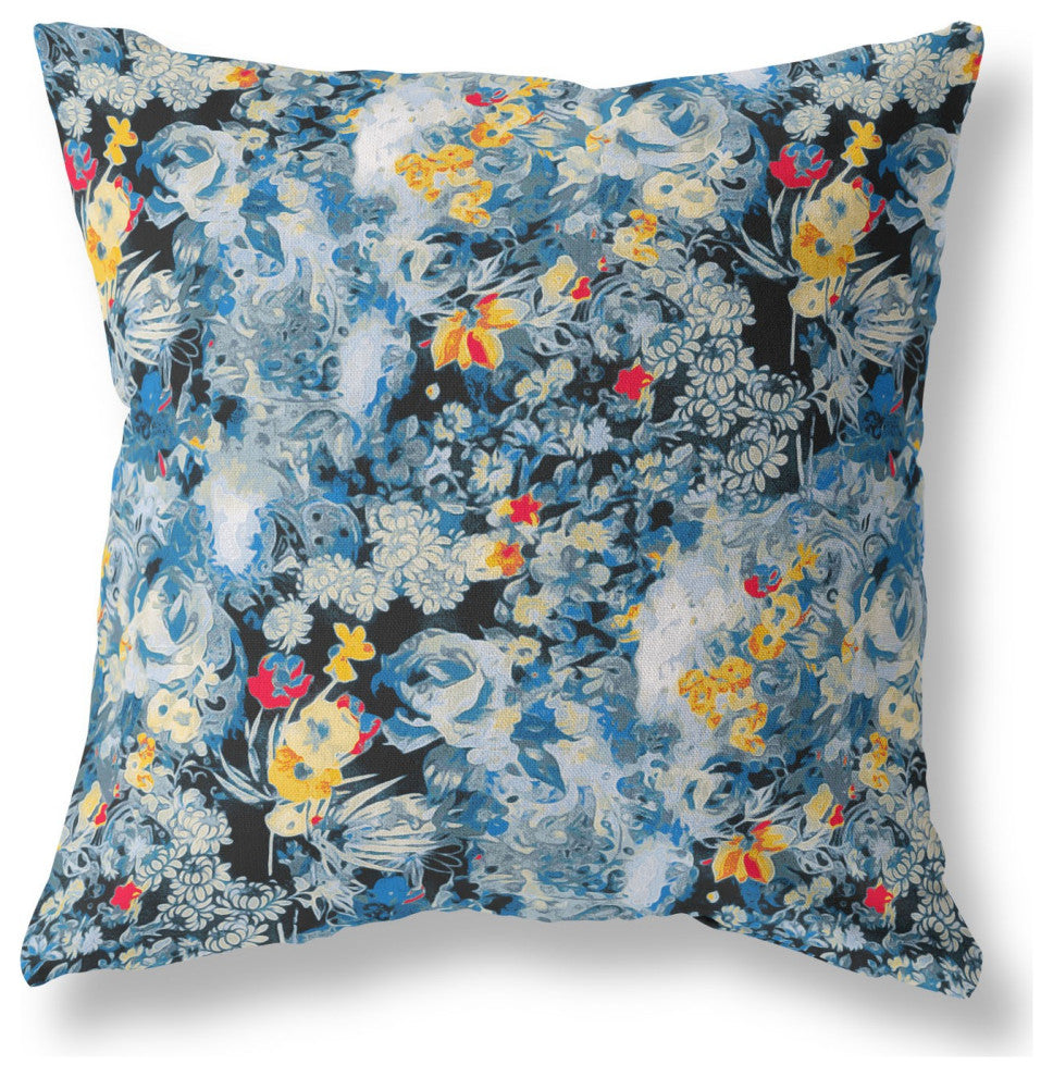 20" Blue Yellow Springtime Indoor Outdoor Throw Pillow