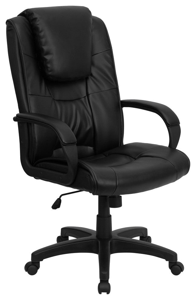 High Back Black Leather Executive Swivel Chair With Arms