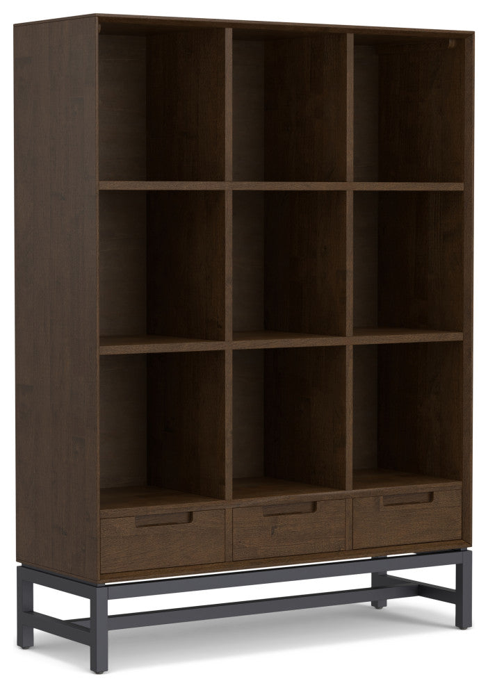 Banting Solid Hardwood 9 Cube Bookcase With Drawers, Walnut Brown