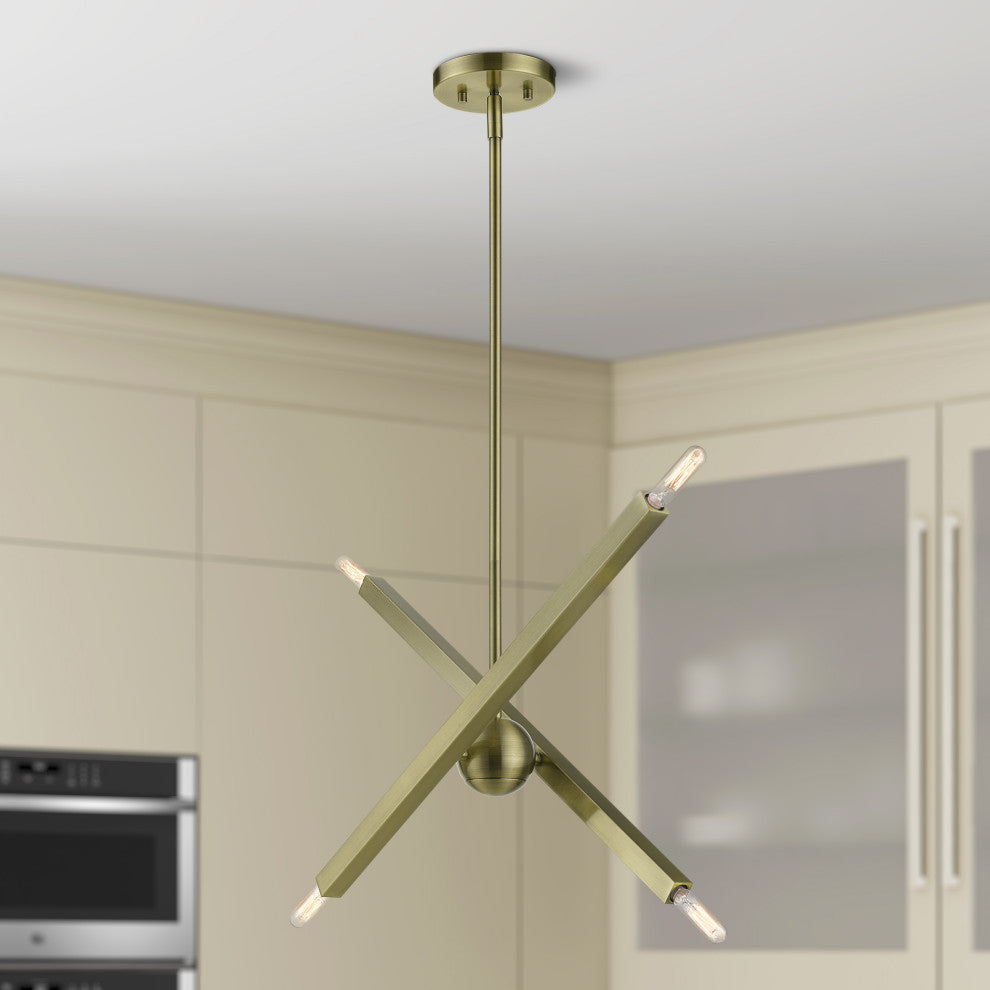 Livex Lighting Monaco 4-Light Antique Brass Linear Chandelier