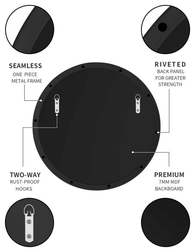 Round Framed Wall Mounted Bathroom Vanity Mirror, Black, 32x32