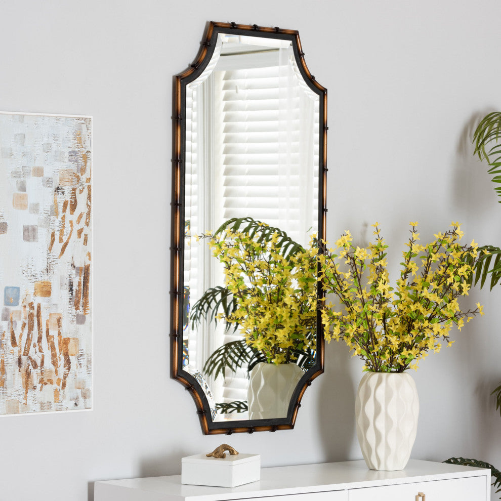 Lieven Rustic Two-Tone Light Brown and Black Finished Metal Accent Wall Mirror