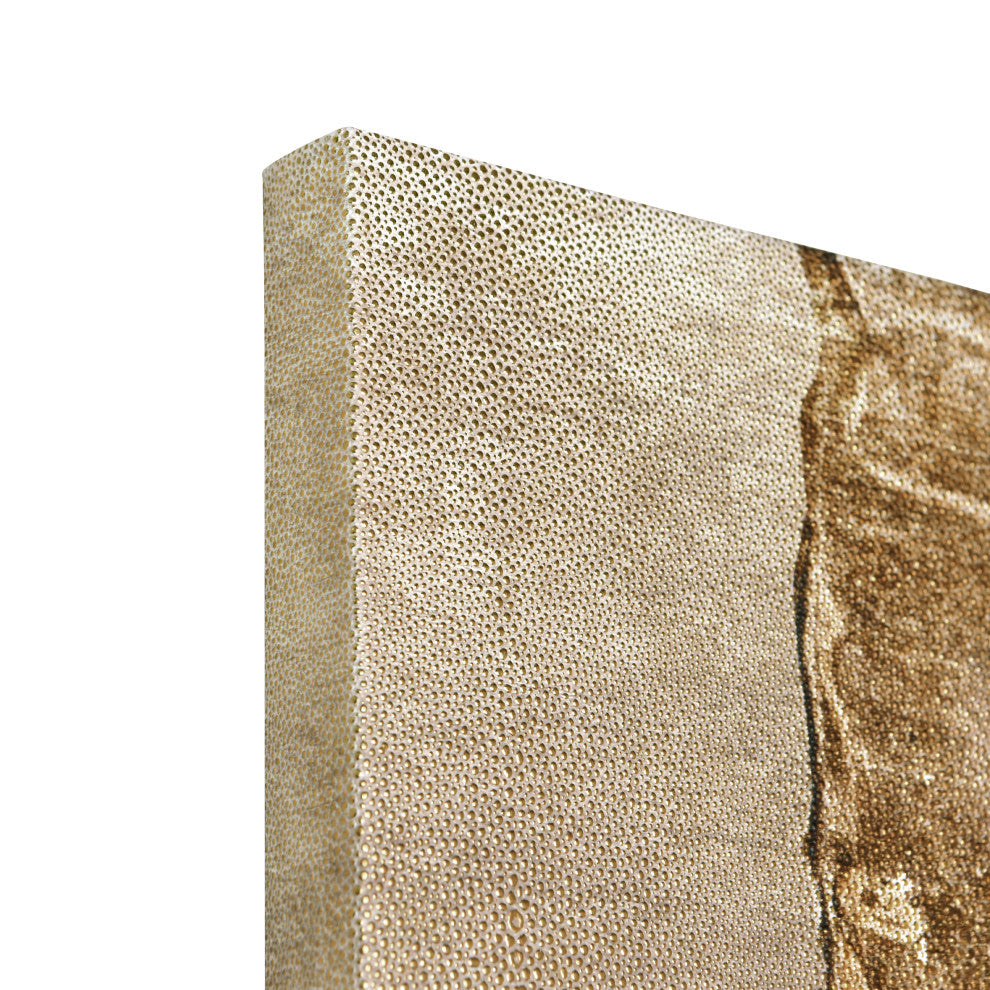 "Golden Layers I" Abstract Rendered on Gold Shagreen Wrapped Canvas Wall Art Set