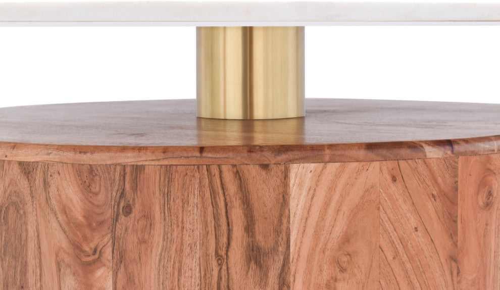 Stonewood Coffee Table, Marble Top, Acacia Wood Base