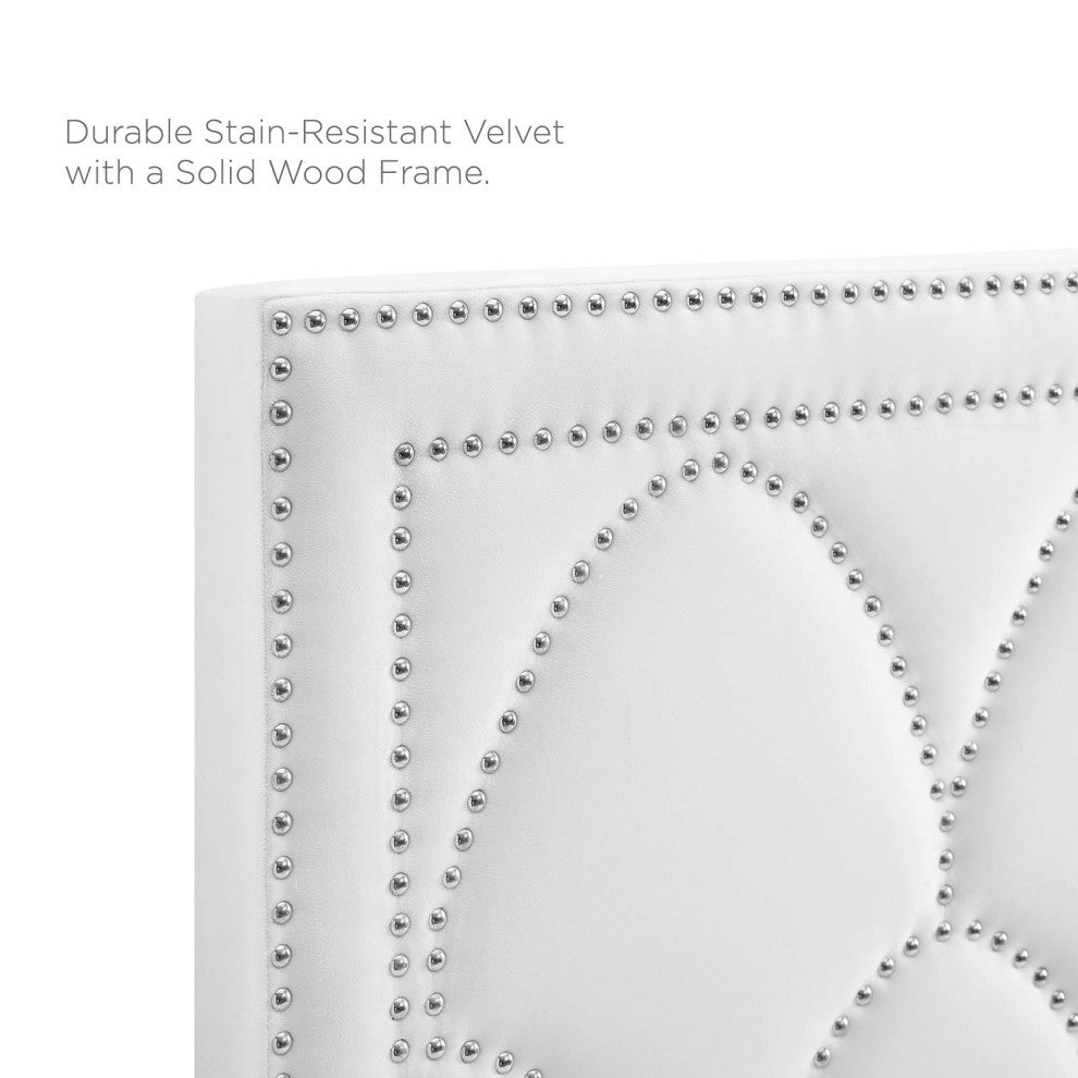 Headboard, Nailhead, Twin Size, White, Velvet, Modern, Bedroom Guest Suite