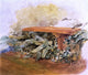 Theodore Robinson Garden Bench With Ferns, 20"x25" Wall Decal