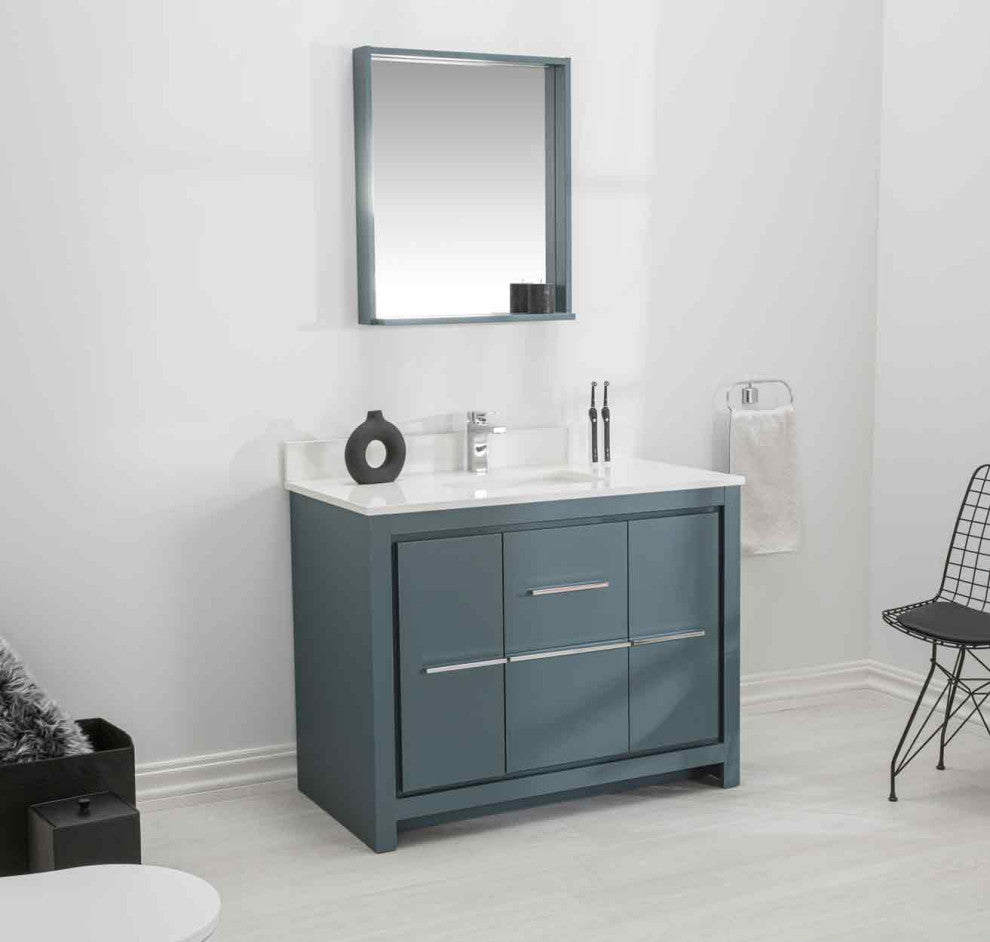 Mila Collection 42" Bathroom Vanity With Sink, Mirror, Countertop, Alasca Blue