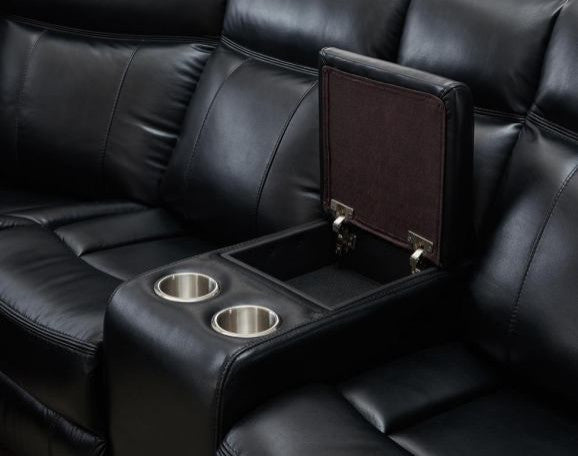 HomeRoots Power reclining Sectional Sofa, Black Leather Air