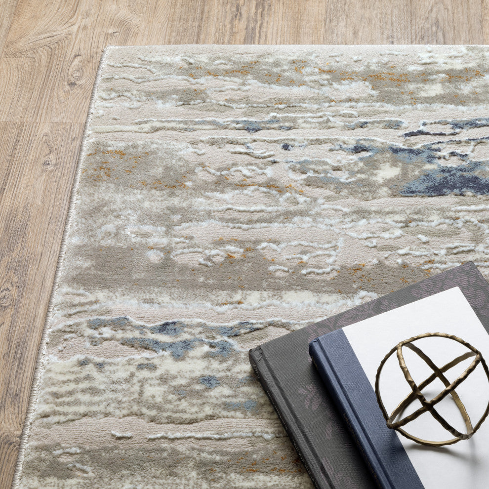Emery Stripe Grey/Blue Indoor Area Rug, 5'3" x 7'6"