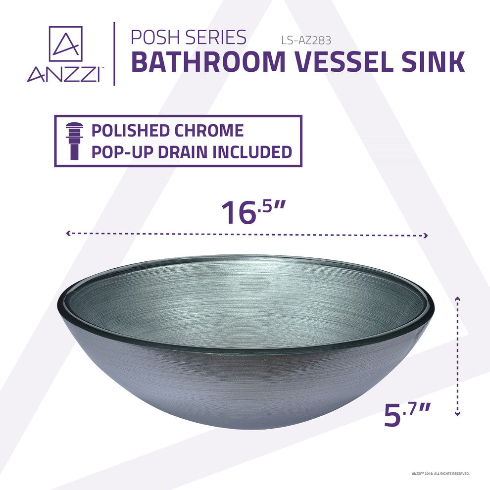 Posh Series Deco-Glass Vessel Sink, Brushed Silver