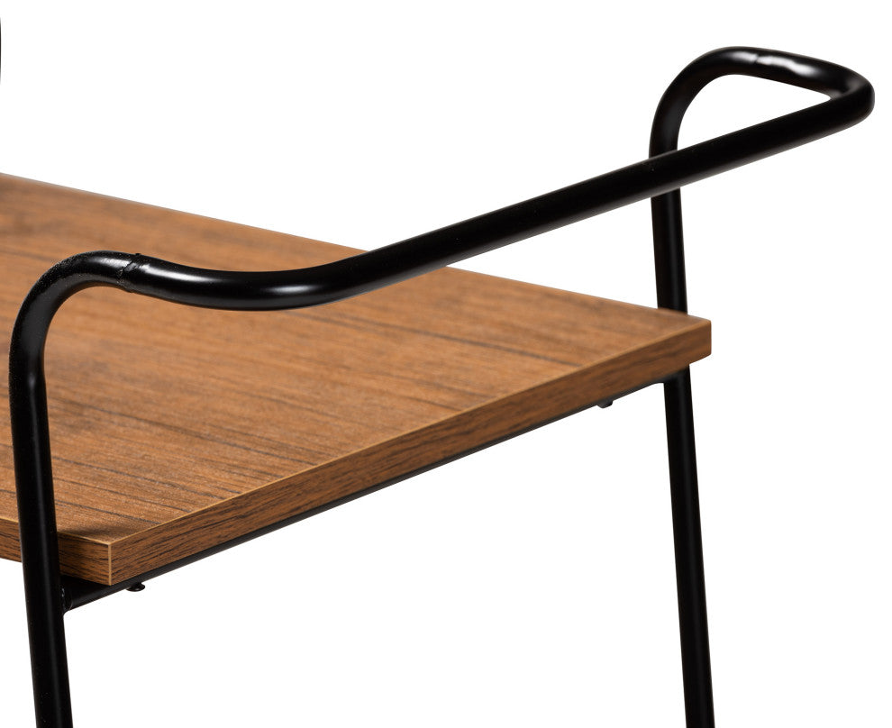 Endika Industrial Black and Walnut 3-Tier Small Mobile Wine Bar Cart