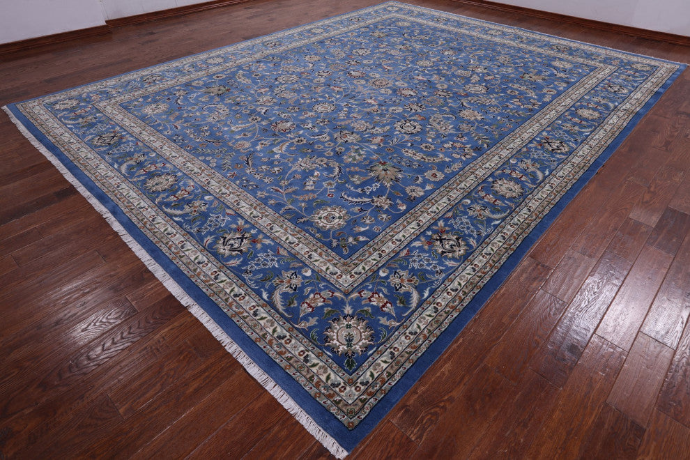 11' 8" X 15' 3" Persian Nain Wool and Silk Hand Knotted Rug Q7155