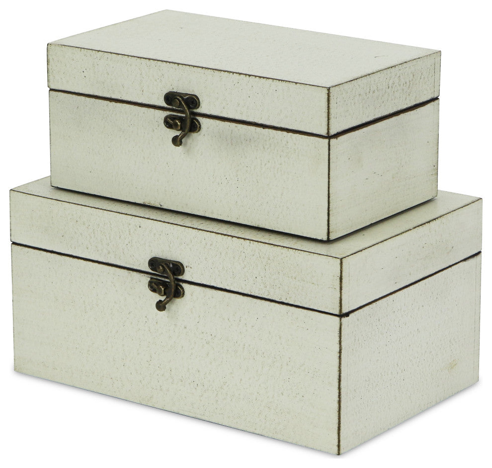 Distressed Treasure Boxes, White, Set of 2