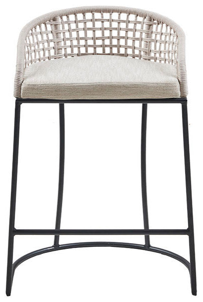 Madison Park Rope Woven Low-Back Counter Stool, Natural White