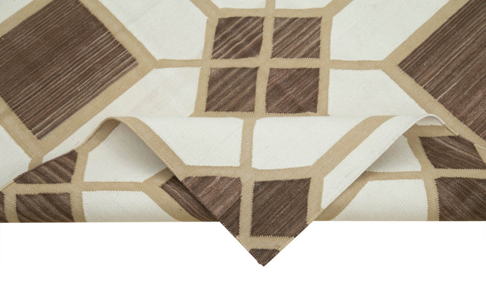 Rug N Carpet - Handmade Wool 3' 7'' x 5' 2'' Geometric Dhurrie Kilim Rug