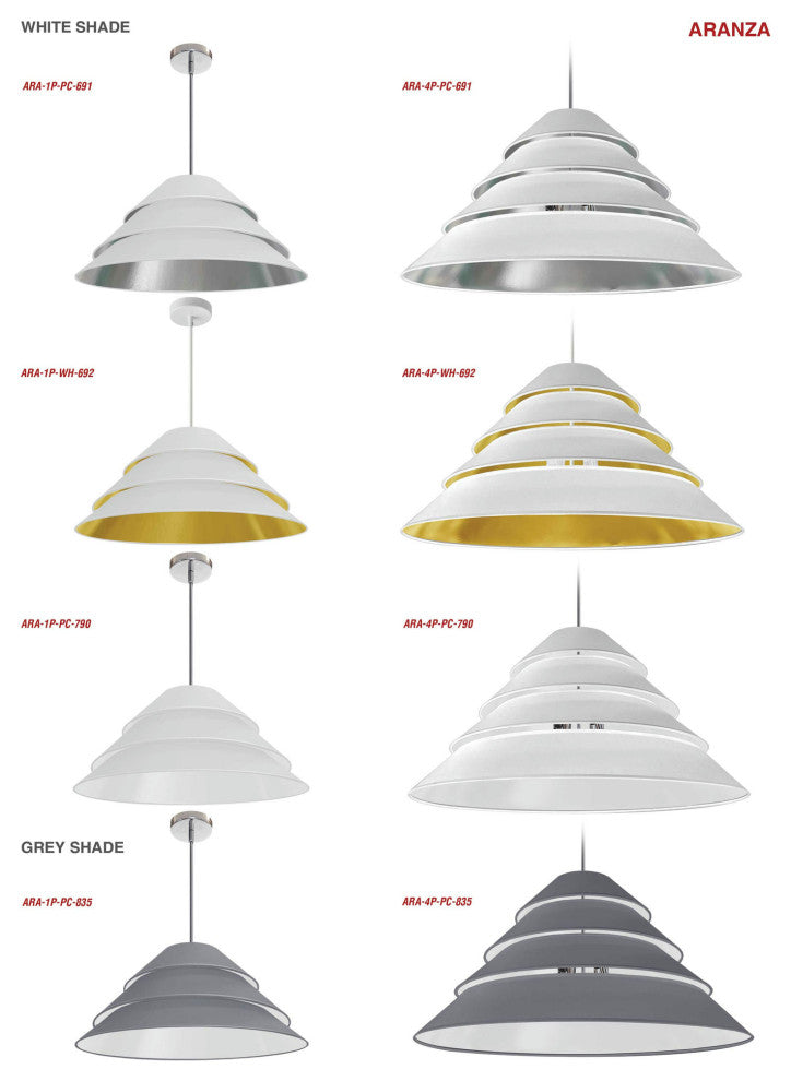 1Light Aranza Pendant, White Shade, Polished Chrome