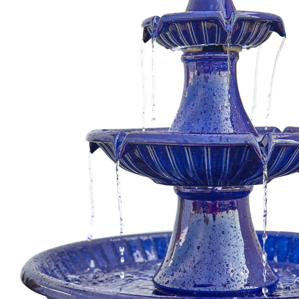 Cobalt Blue 3-Tier Ceramic Outdoor Fountain