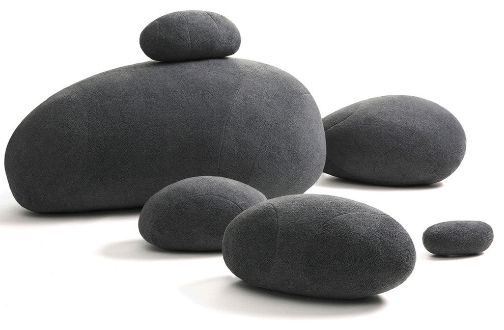 6-Piece  Pebble Stone Rock Pillows Dark Gray